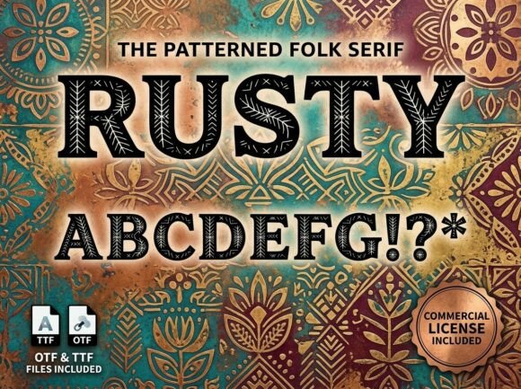 Rusty: A Patterned Folk Serif with a Story to Tell